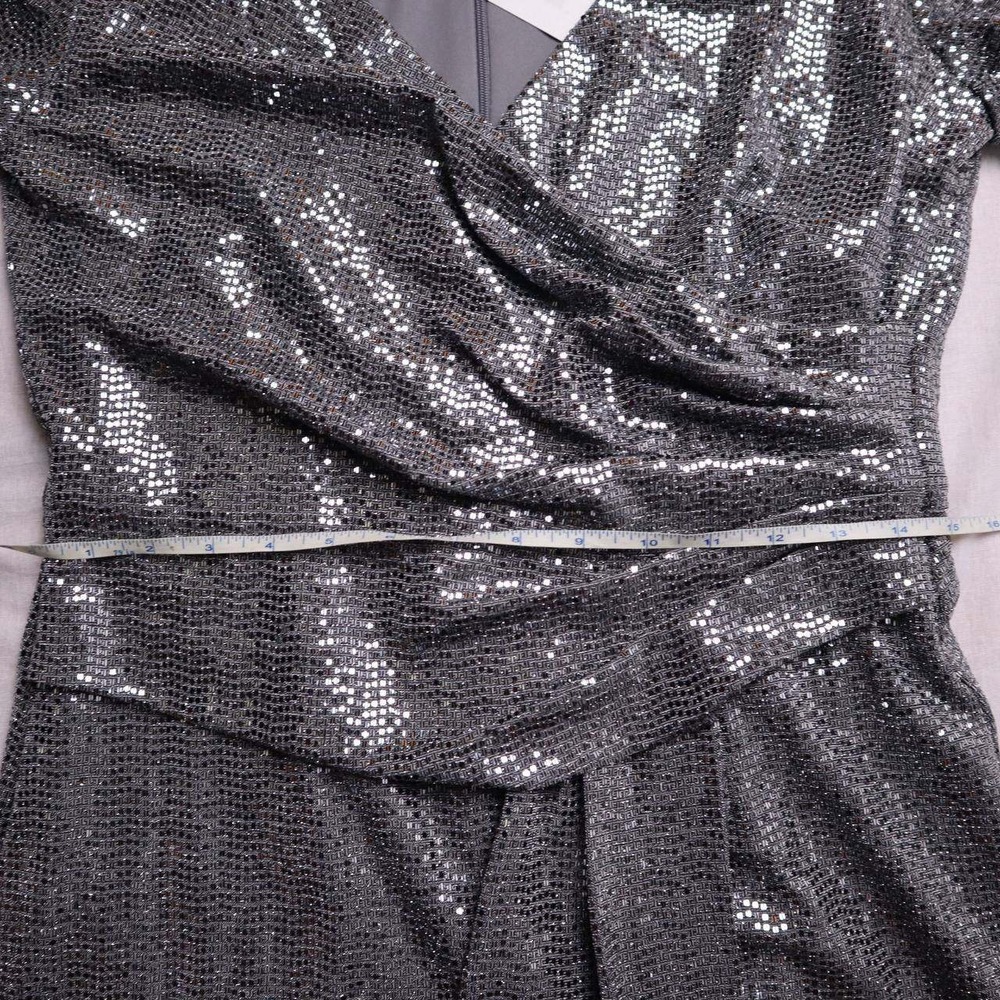 NWT LAURA‎ Sequined Wrap V Neck Short Sleeve Maxi Dress Silver Size 8 New - Picture 5 of 10